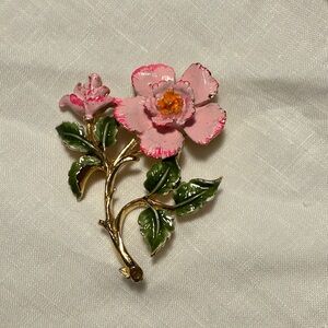 Floral Pink and Green Brooch